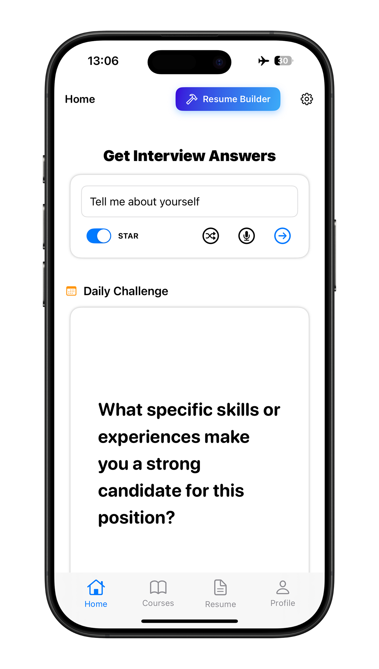 Interview Pro AI App Screenshot - Resume Builder and Interview Practice Features